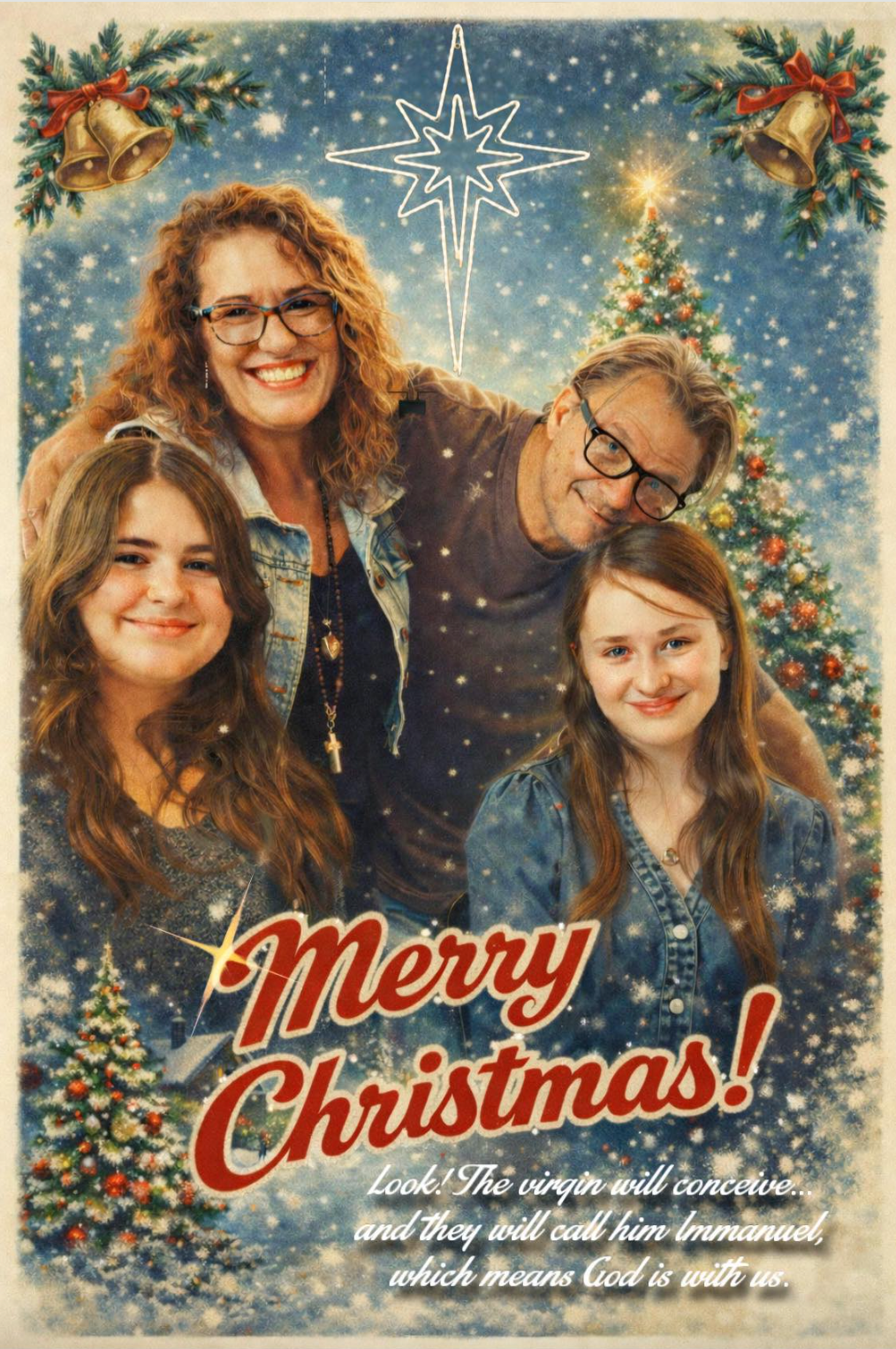 ShenShen's family on a Christmas Card that is designed after the movie "A Christmas s Story"