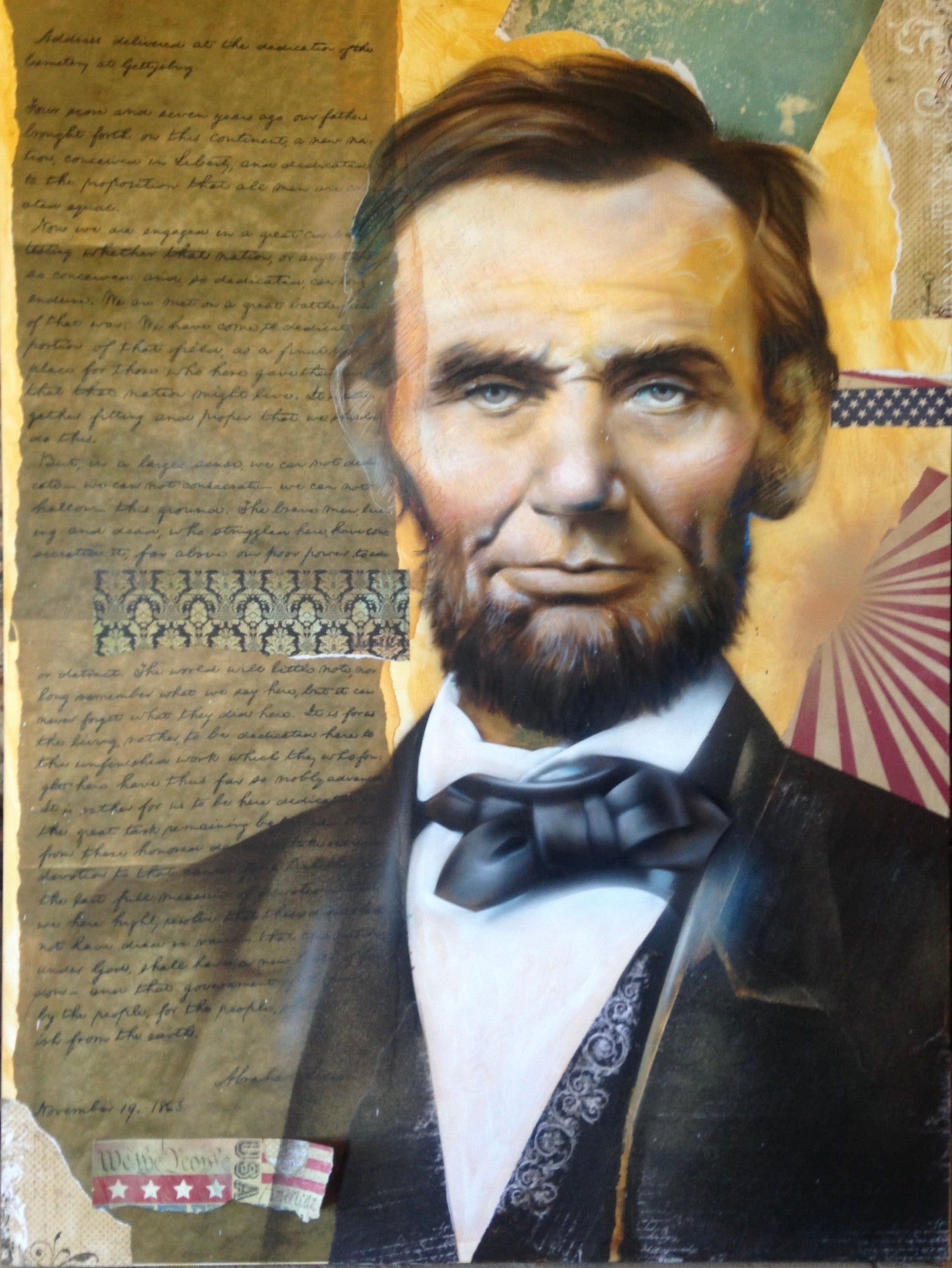 Portrait of a historical figure with text and decorative elements on a textured background by shenshen