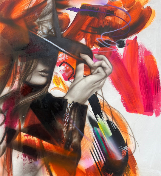 Abstract artwork with a violin and colorful brush strokes
