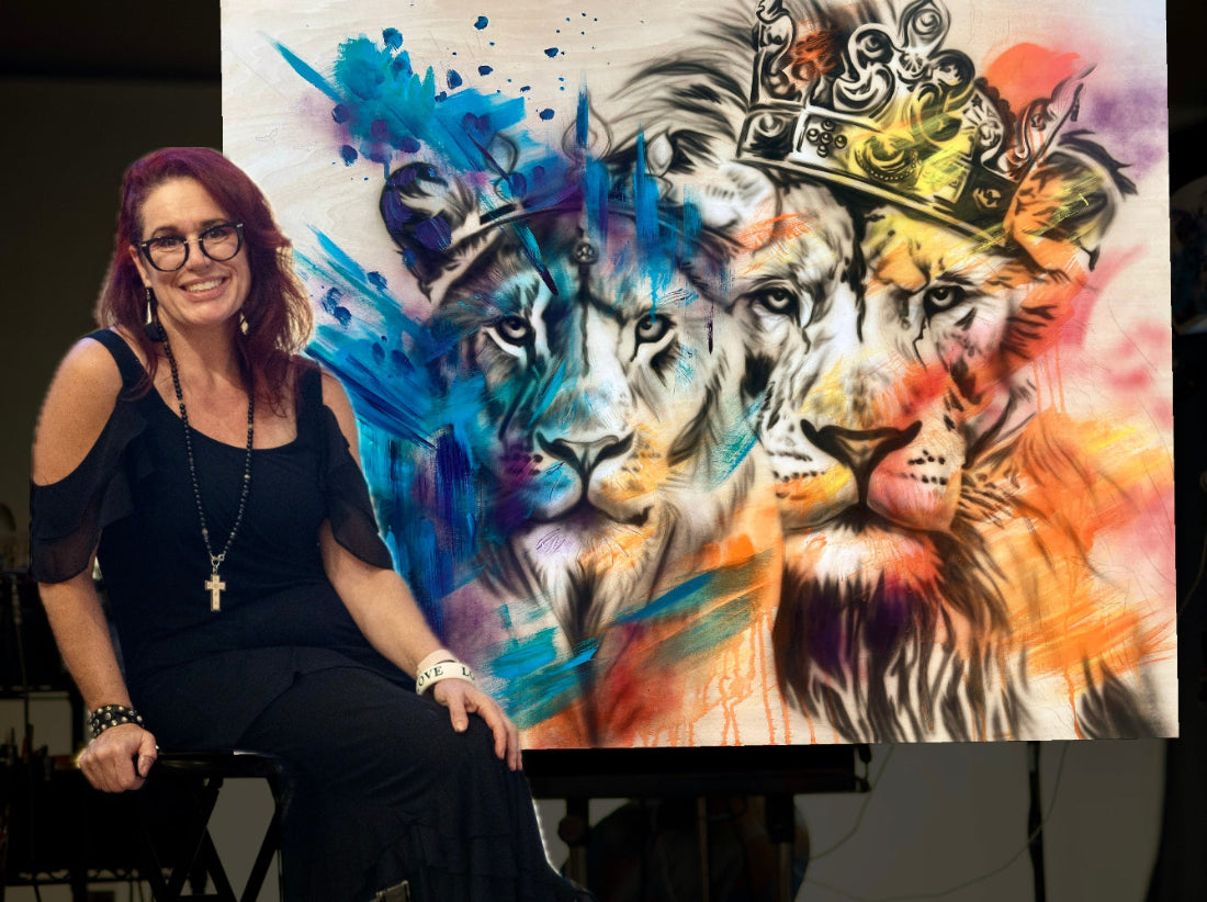 Shenshen with painting mighty warriors on stage at luxury live painting event