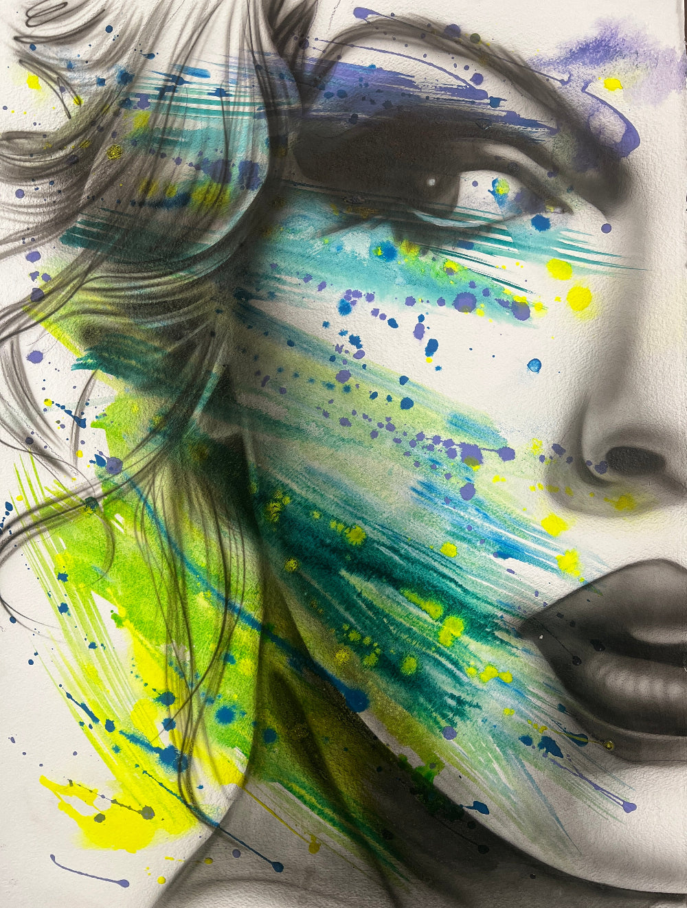 Wildest Dreams is an expressive portrait of Taylor Swift, brought to life through splashes of blue, green, and turquoise using delicate washes and airbrush techniques. by shenshen