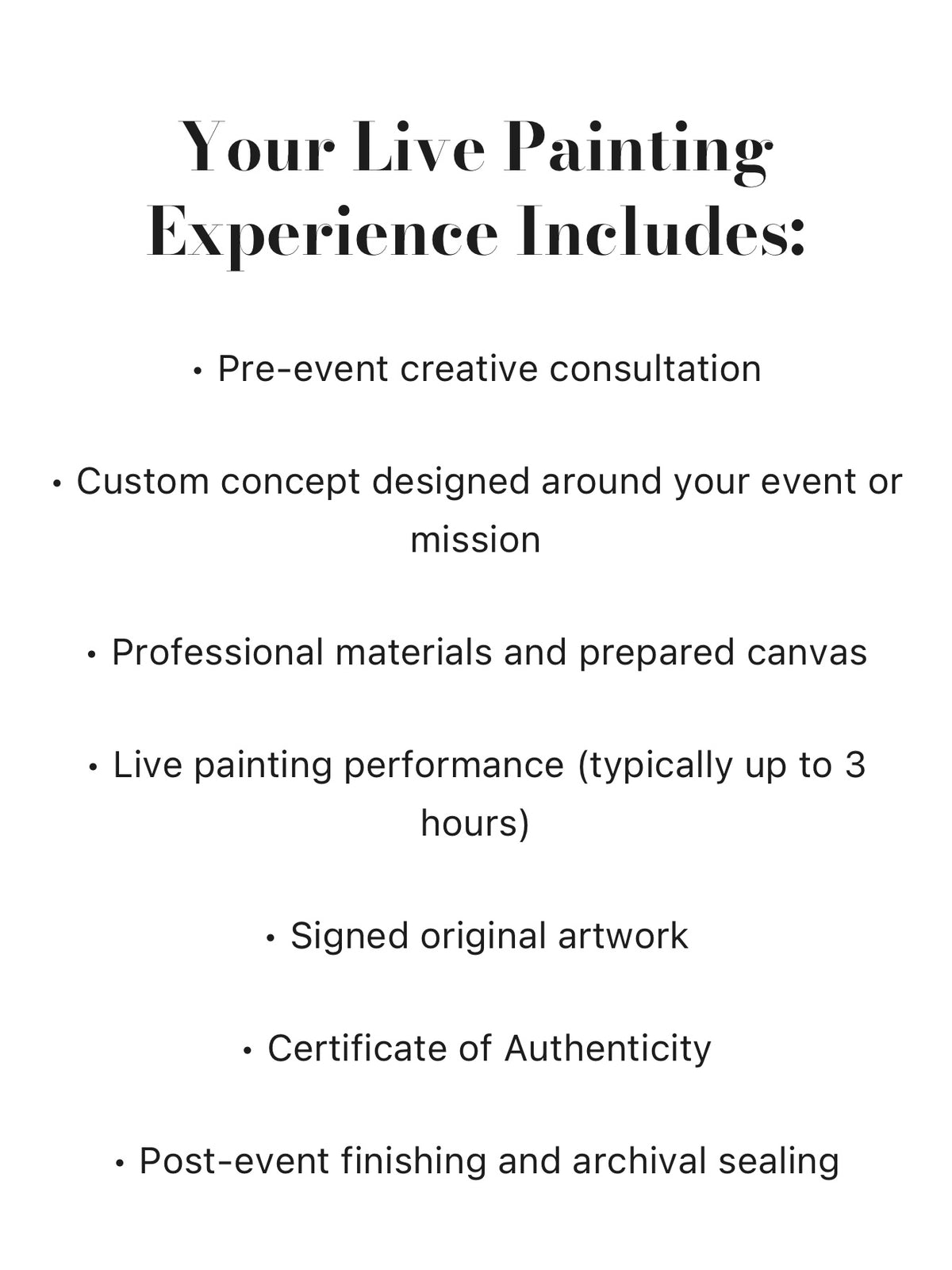Luxury live painting event services by ShenShen210 including custom artwork consultation live event painting and original artwork creation
