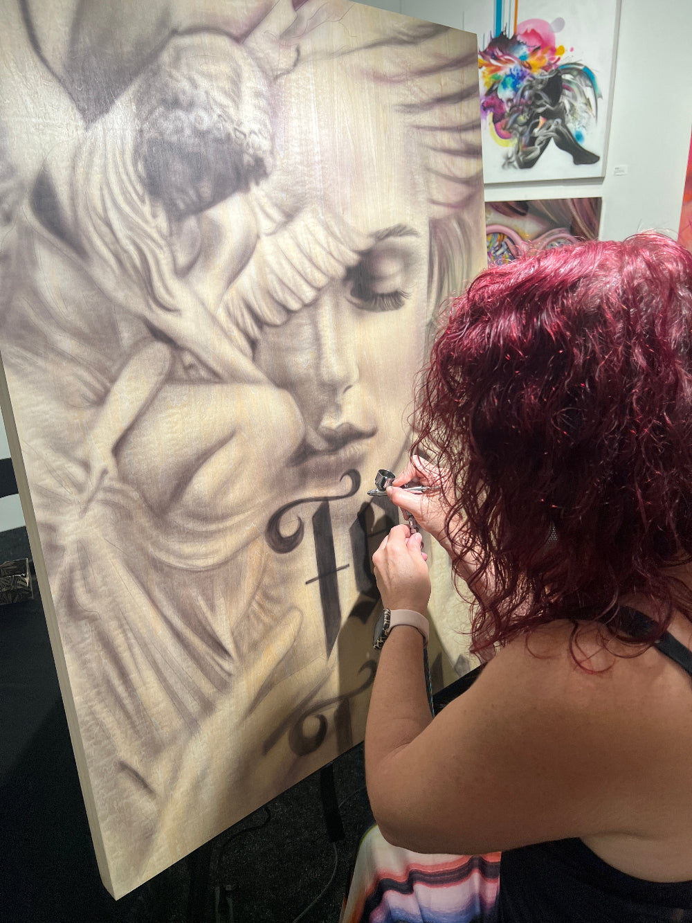 shenshen painting faith and trust airbrushing words on to the wood process shot
