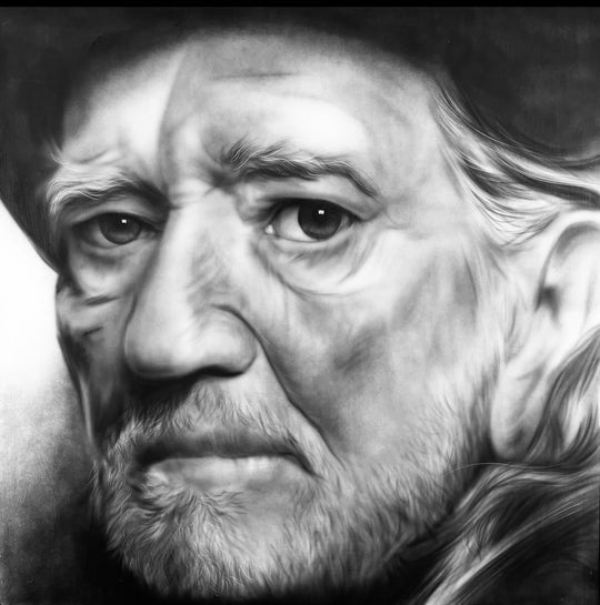 A tribute to one of America's most beloved musical storytellers, *Willie Nelson Edition* captures the wisdom, authenticity, and enduring spirit that have defined Willie Nelson's legendary career. Rendered in striking monochromatic tones, this intimate portrait highlights the character etched into every line and expression, reflecting a lifetime devoted to music, artistry, and independence.

ShenShen's masterful attention to detail brings depth and emotion to the portrait, allowing