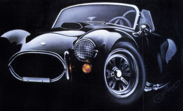 A commission for Carrol Shelby featuring a vintage AC Cobra car design by Carroll Shelby